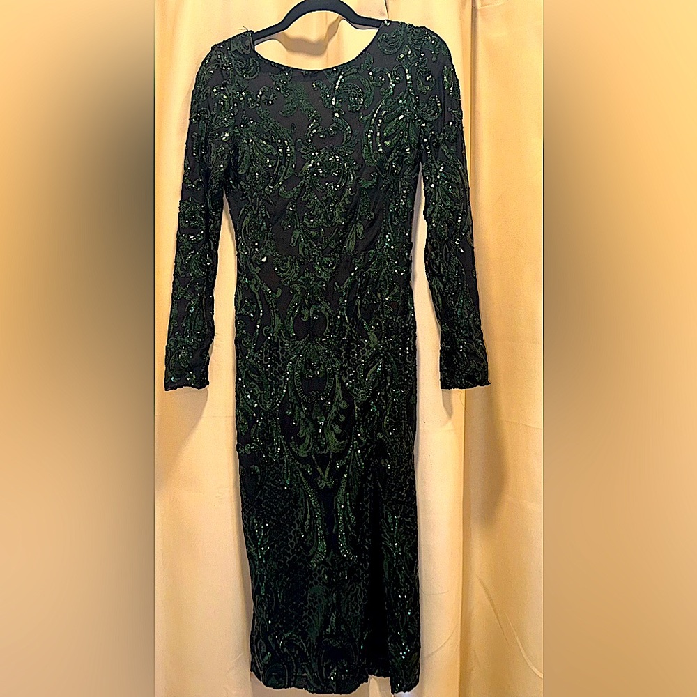 Beautiful black dress with green sequins